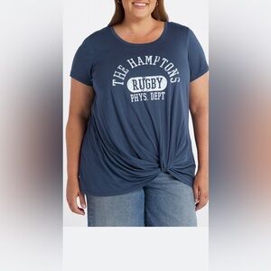 NINE BRITTON Munich Front Knot Detail Knit Top blue size 2XL